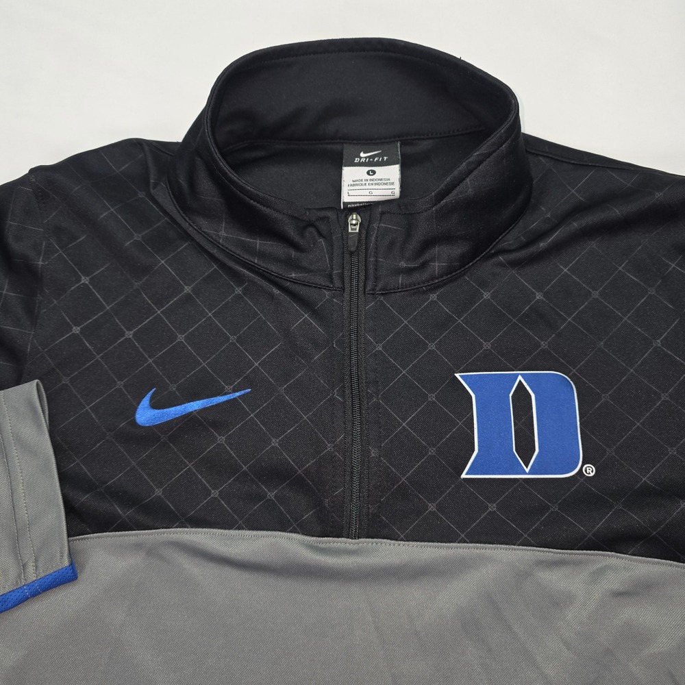 Nike Mens Duke Blue Devils Dri-FIT Quarter Zip Pullover Jacket Black Grey Large